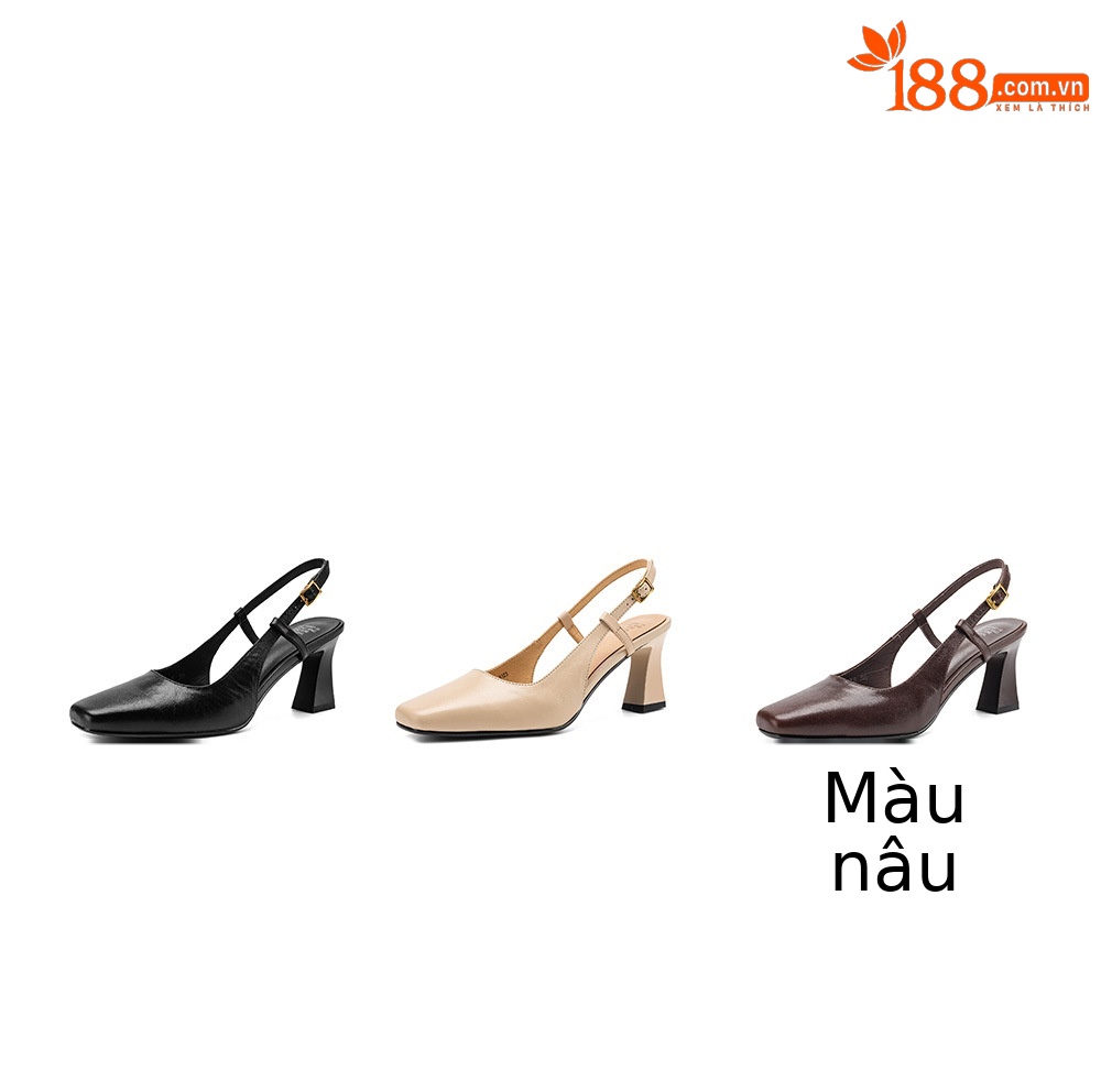Sandal nữ cao gót 6,5 cm mũi hở quai khóa da bò — màu nâu chi tiết 4