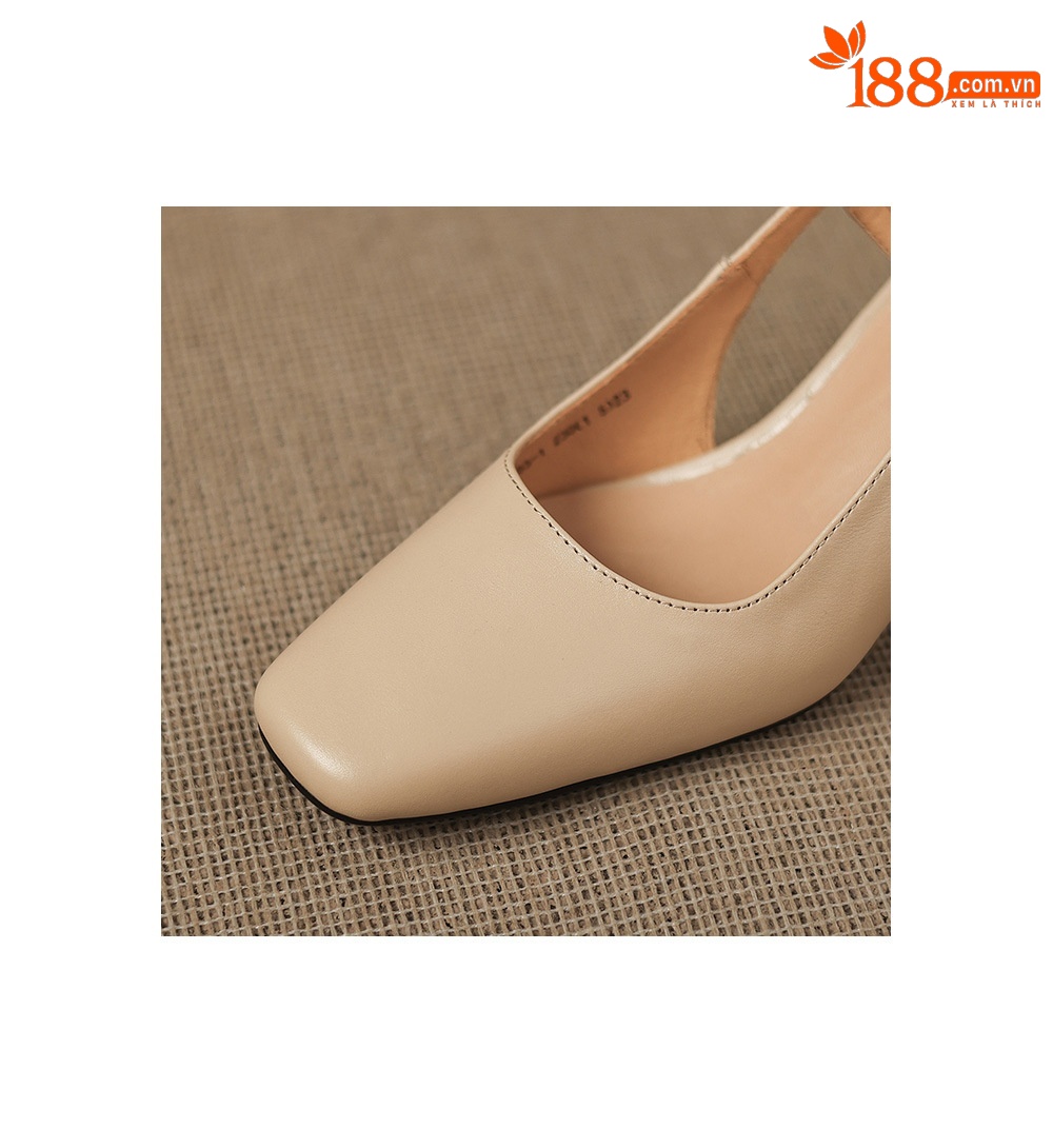 Sandal nữ cao gót 6,5 cm mũi hở quai khóa da bò — màu nâu chi tiết 11