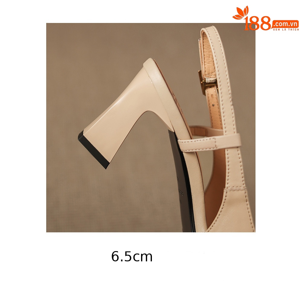 Sandal nữ cao gót 6,5 cm mũi hở quai khóa da bò — màu nâu chi tiết 12