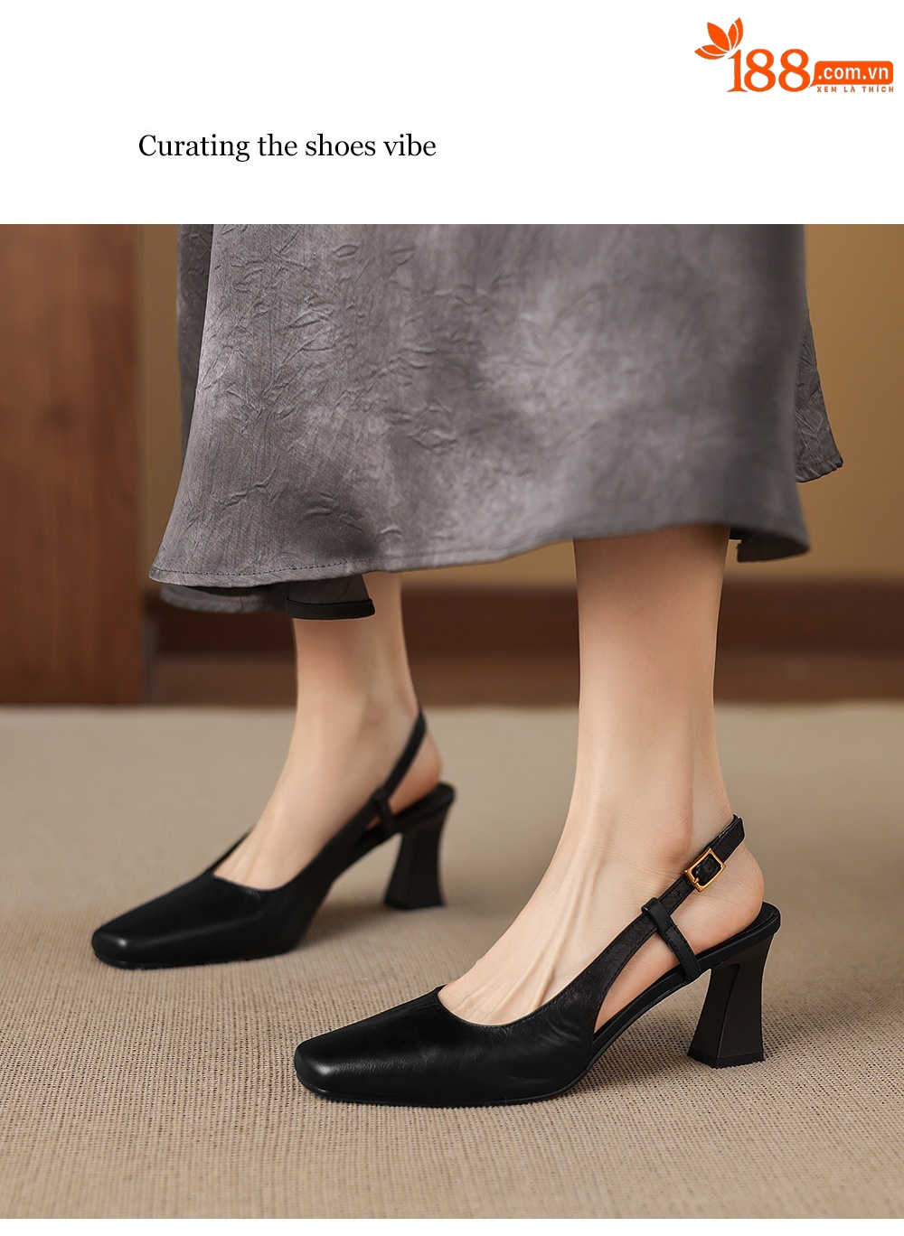 Sandal nữ cao gót 6,5 cm mũi hở quai khóa da bò — màu nâu chi tiết 19
