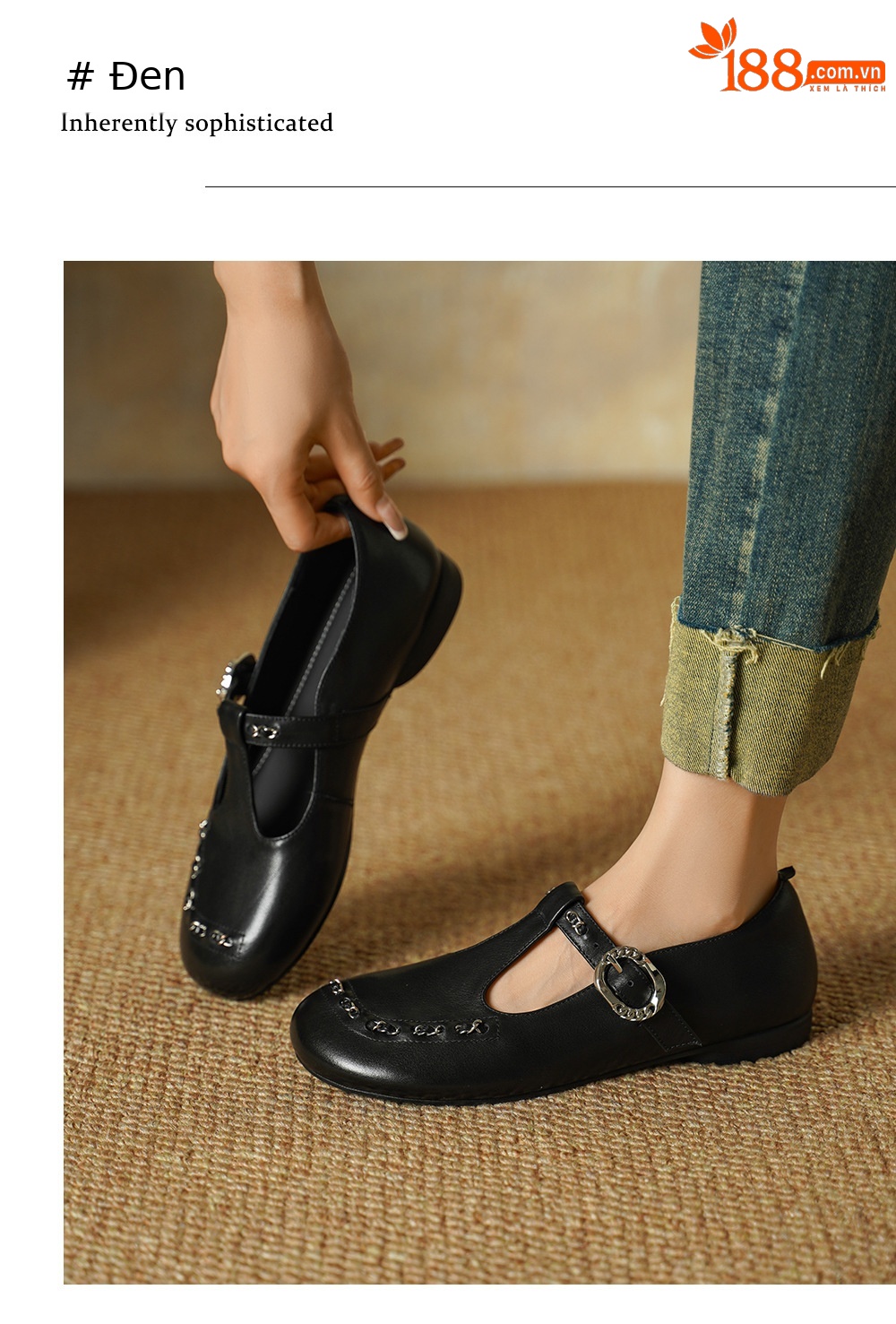 Giày Mary Jane nữ da bò thật quai ngang khóa T — màu nâu chi tiết 8