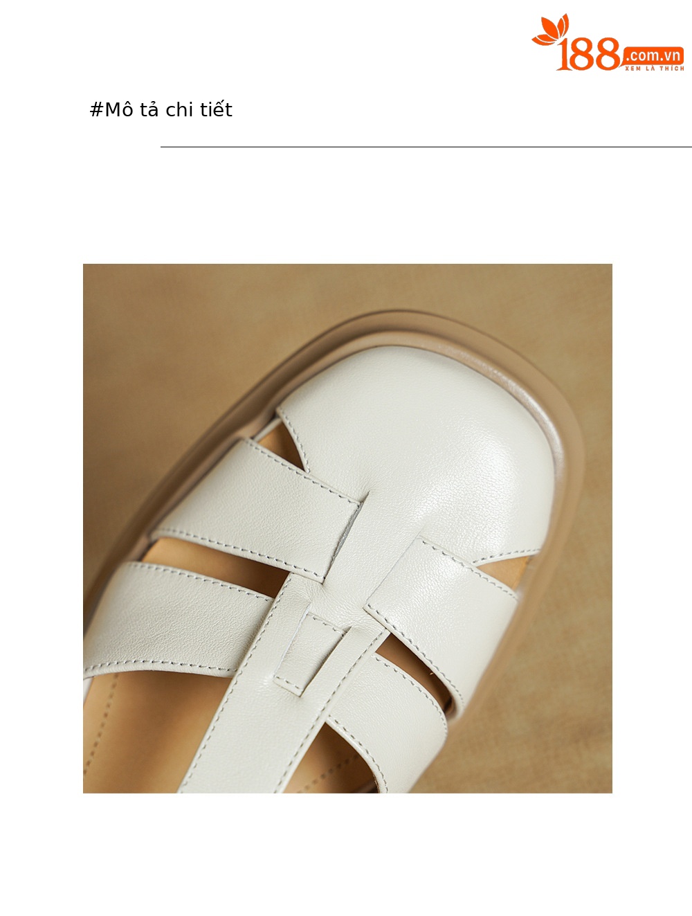 Sandal cao gót nữ phong cách La Mã, mũi kín gót kín, quai chữ T, gót 7.5 cm — màu trắng ngà chi tiết 15