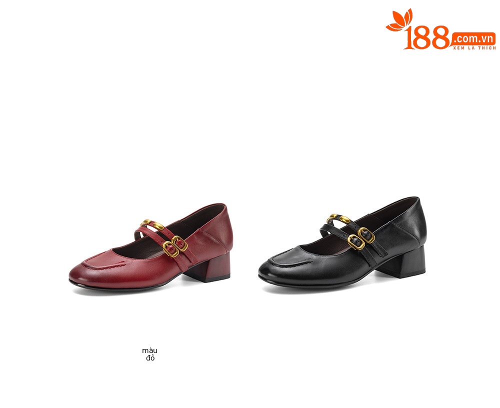 Giày cao gót nữ mũi tròn bít da bò rửa nước, gót thấp 3 cm — đen chi tiết 4