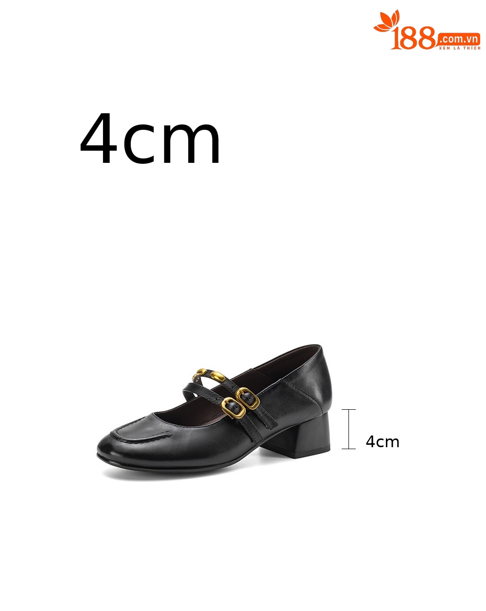 Giày cao gót nữ mũi tròn bít da bò rửa nước, gót thấp 3 cm — đen chi tiết 3