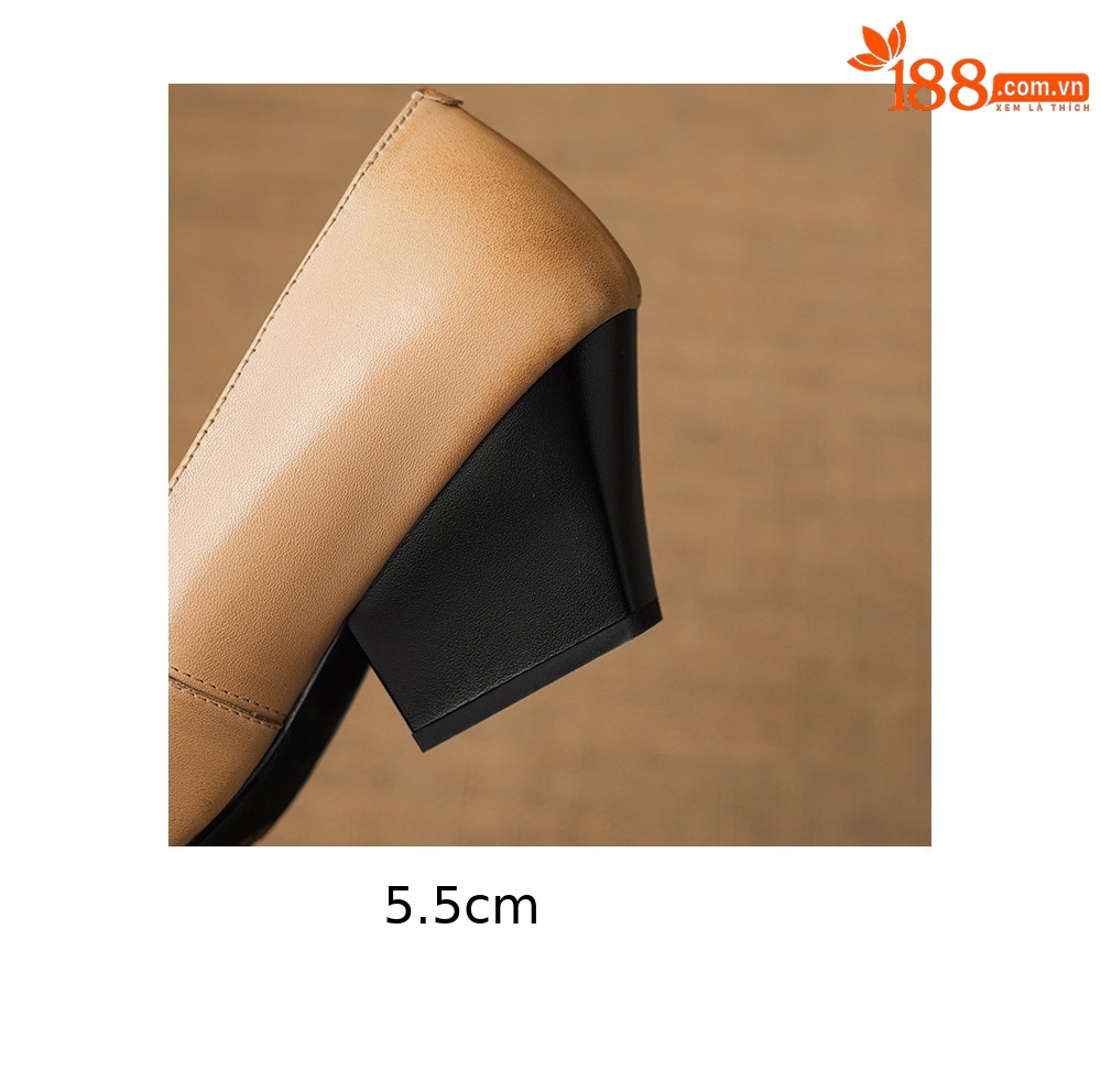 Giày cao gót nữ mũi nhọn da bò thật gót 6 cm — màu nâu chi tiết 12