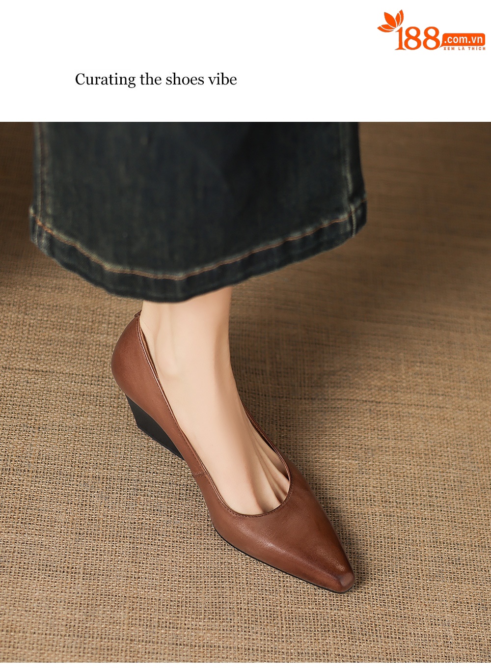 Giày cao gót nữ mũi nhọn da bò thật gót 6 cm — màu nâu chi tiết 20