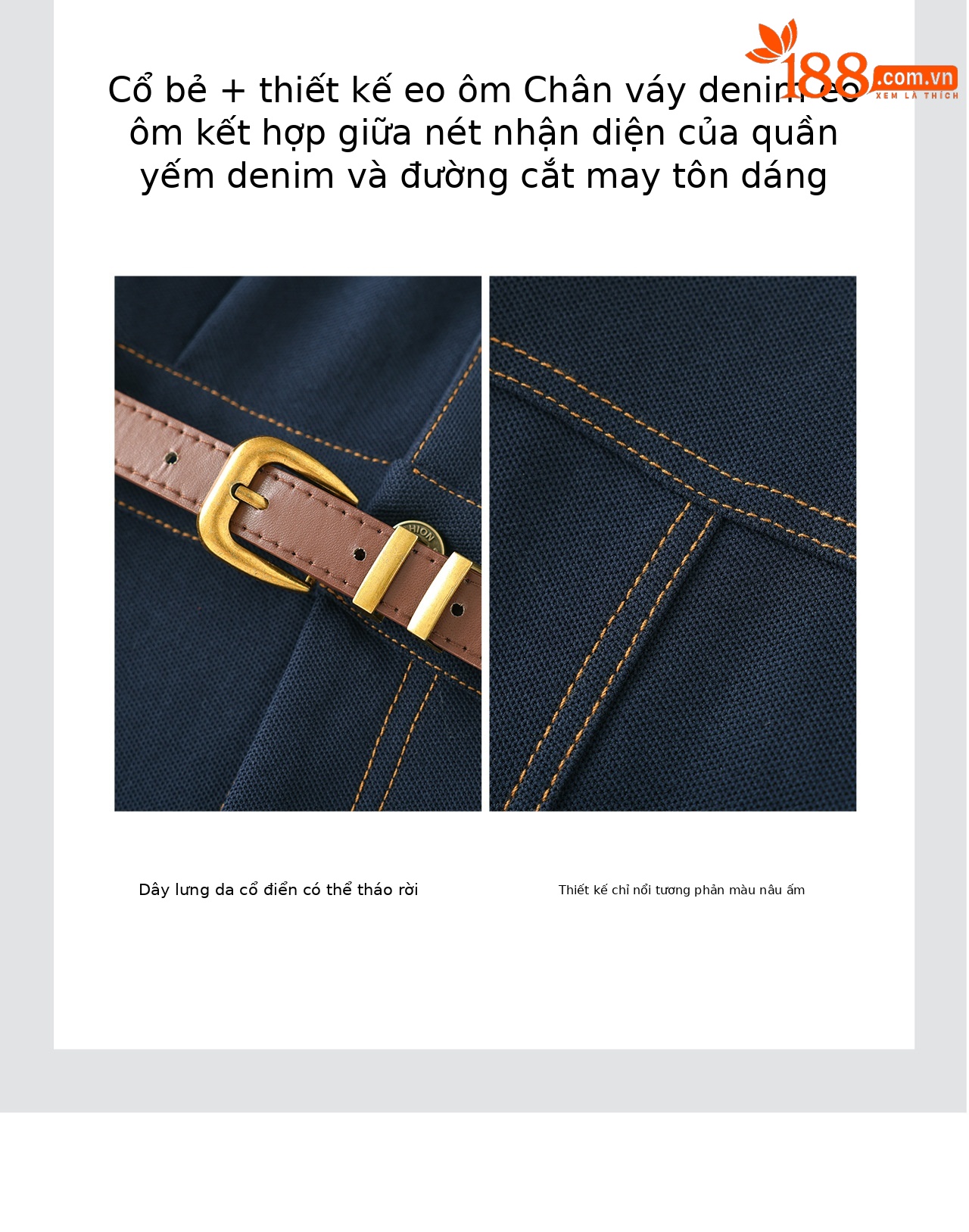 Đầm denim nữ cổ V eo cao tay ngắn dáng ôm — xanh lam chi tiết 9