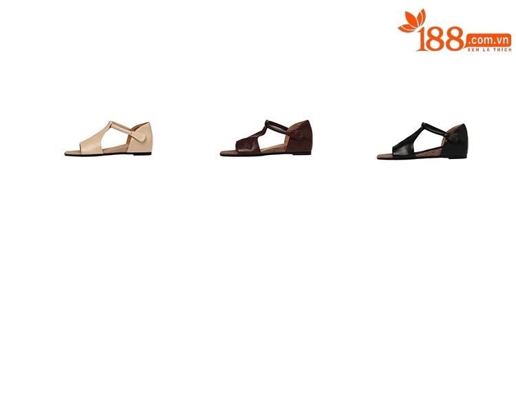 Sandal hở mũi nữ quai mảnh đế bệt mũi vuông da bò thật — đen chi tiết 3