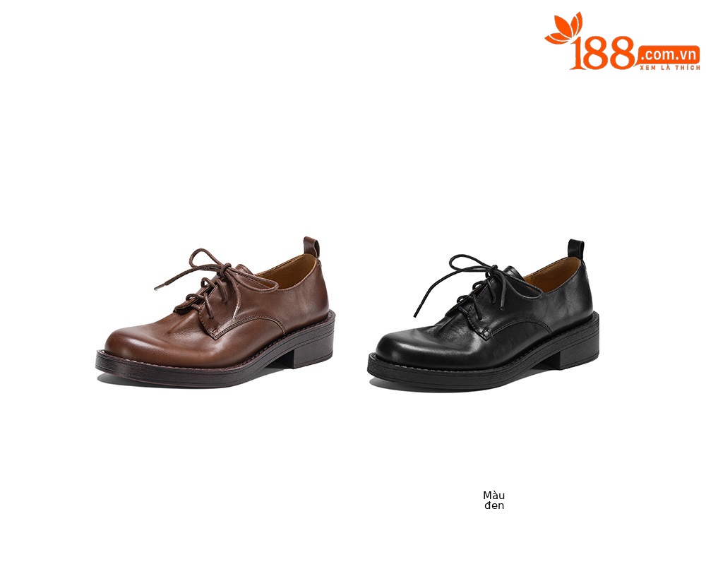 Giày da nữ mũi tròn buộc dây cổ sâu phong cách Anh vintage gót thấp — màu nâu chi tiết 4
