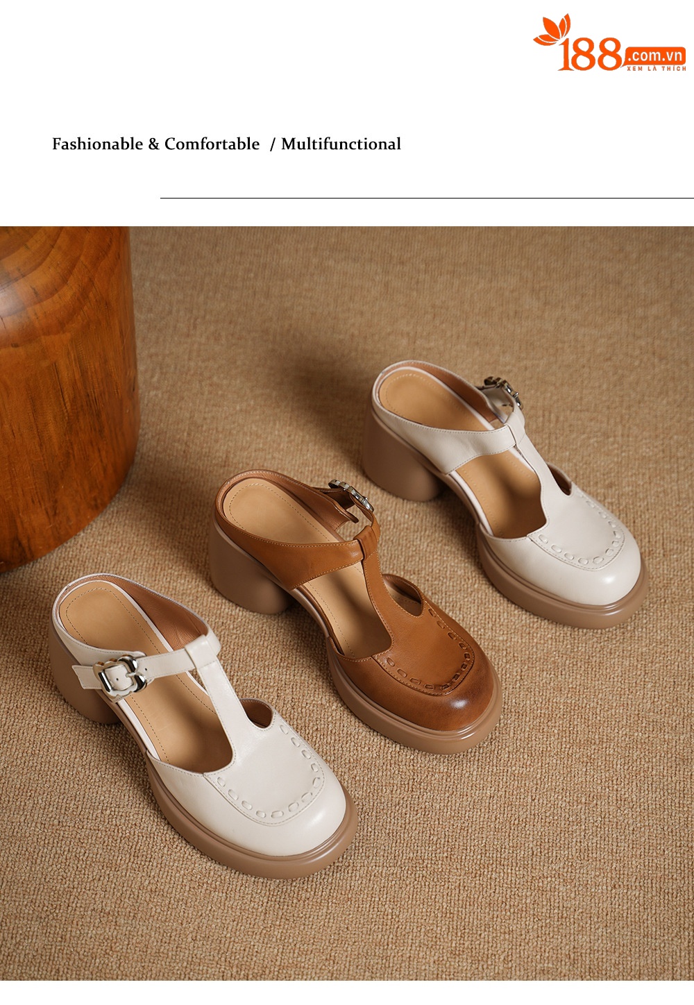 Sandal Mary Jane nữ mũi nhọn gót cao 8 cm quai ngang khóa dây — màu trắng ngà chi tiết 10