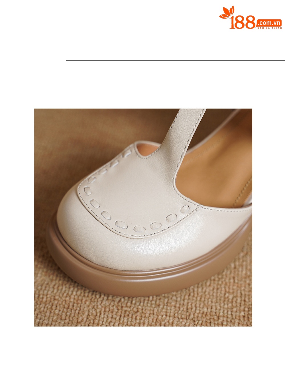 Sandal Mary Jane nữ mũi nhọn gót cao 8 cm quai ngang khóa dây — màu trắng ngà chi tiết 15