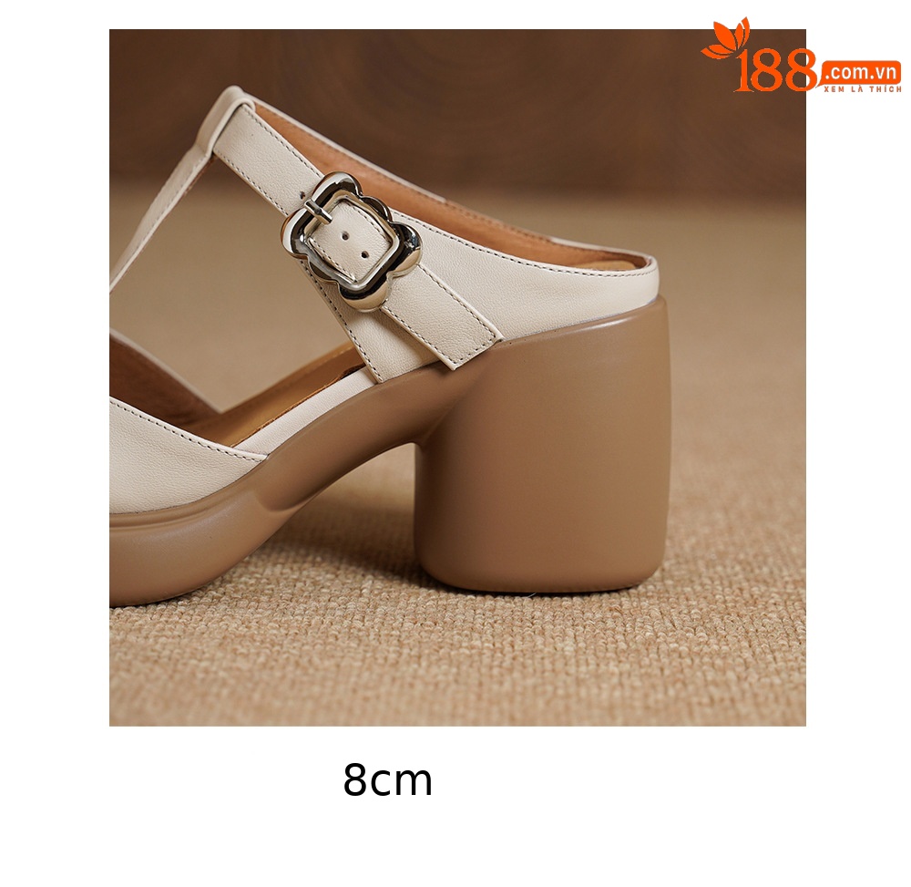 Sandal Mary Jane nữ mũi nhọn gót cao 8 cm quai ngang khóa dây — màu trắng ngà chi tiết 17