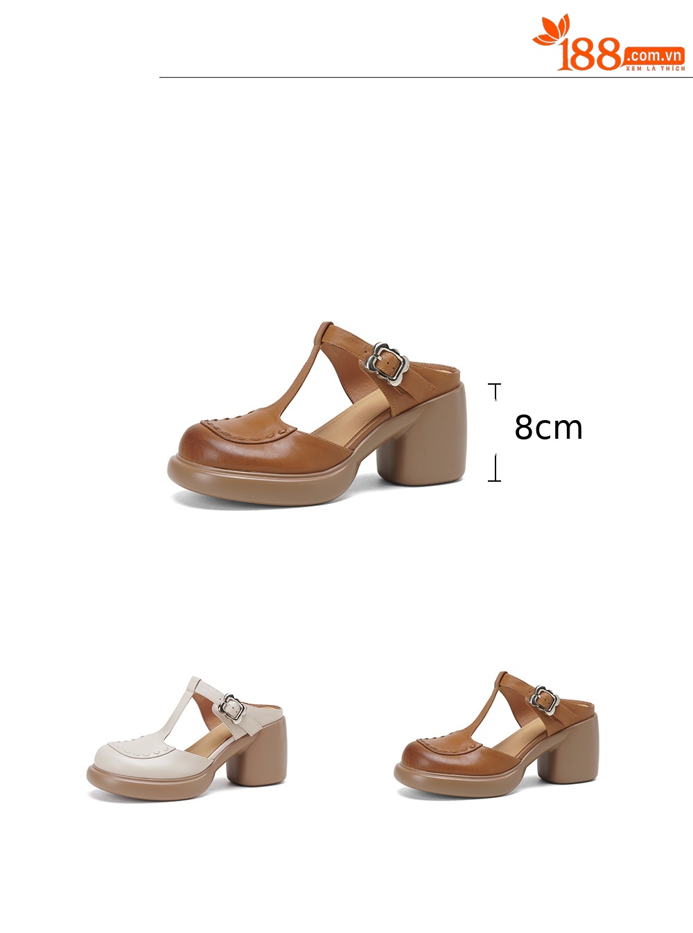 Sandal Mary Jane nữ mũi nhọn gót cao 8 cm quai ngang khóa dây — màu trắng ngà chi tiết 3