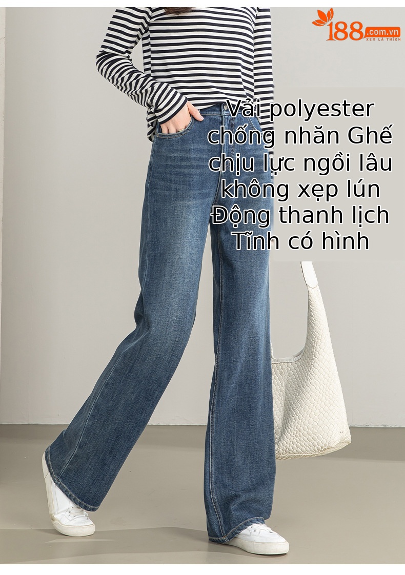 Quần jean nữ ống rộng cạp cao chất liệu tencel co giãn 4 chiều — xanh lam chi tiết 11