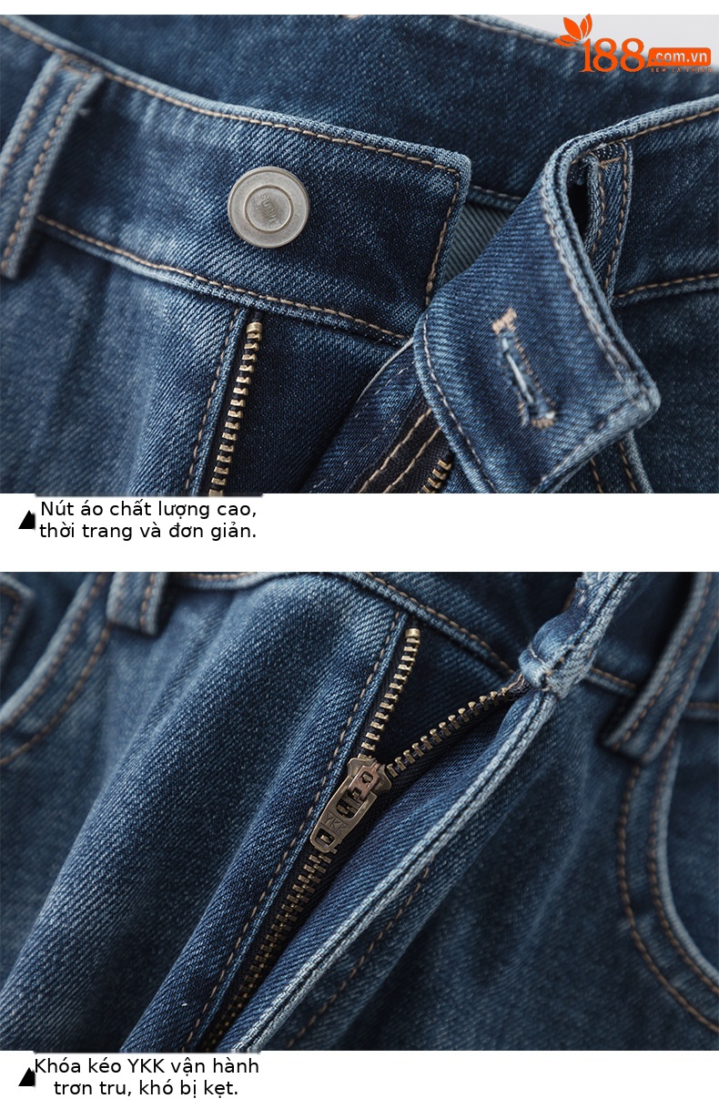 Quần jean nữ ống rộng cạp cao chất liệu tencel co giãn 4 chiều — xanh lam chi tiết 14