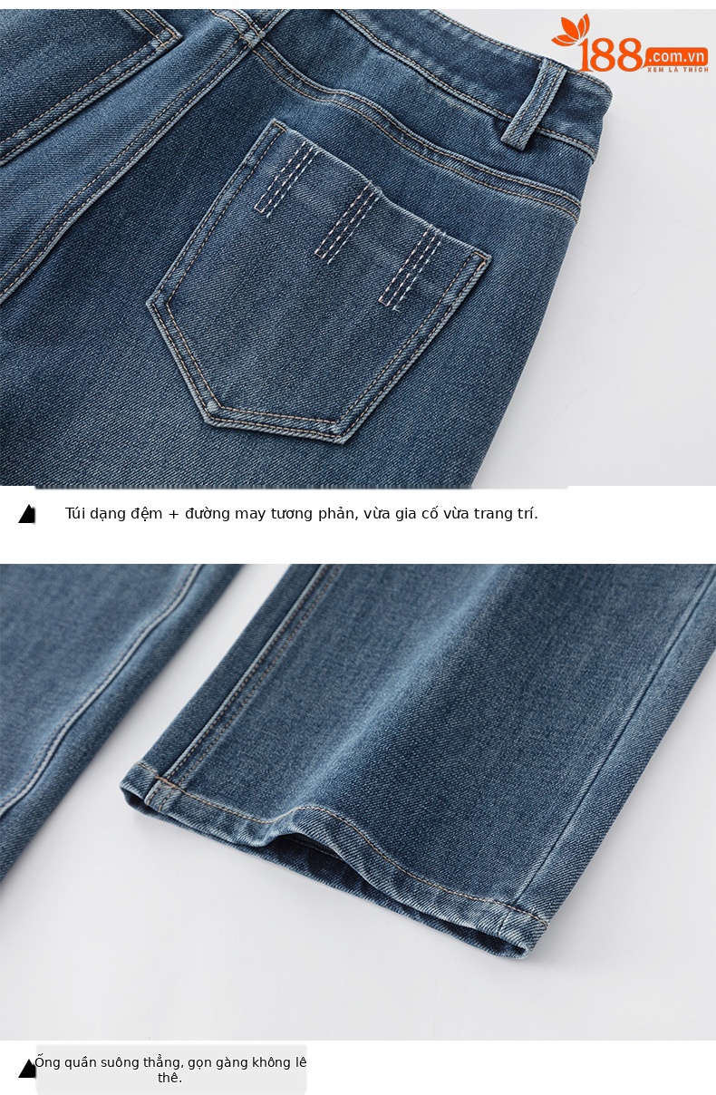 Quần jean nữ ống rộng cạp cao chất liệu tencel co giãn 4 chiều — xanh lam chi tiết 15