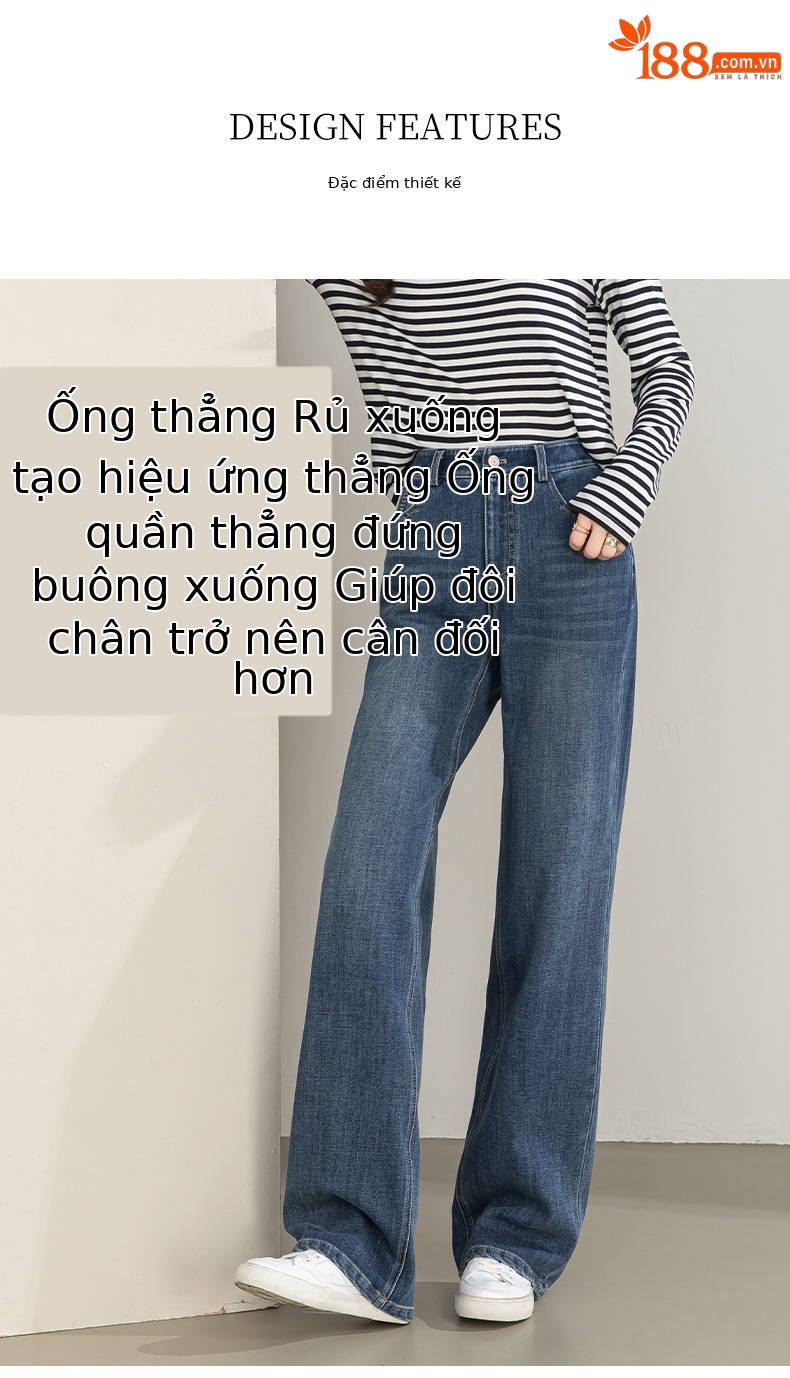 Quần jean nữ ống rộng cạp cao chất liệu tencel co giãn 4 chiều — xanh lam chi tiết 6