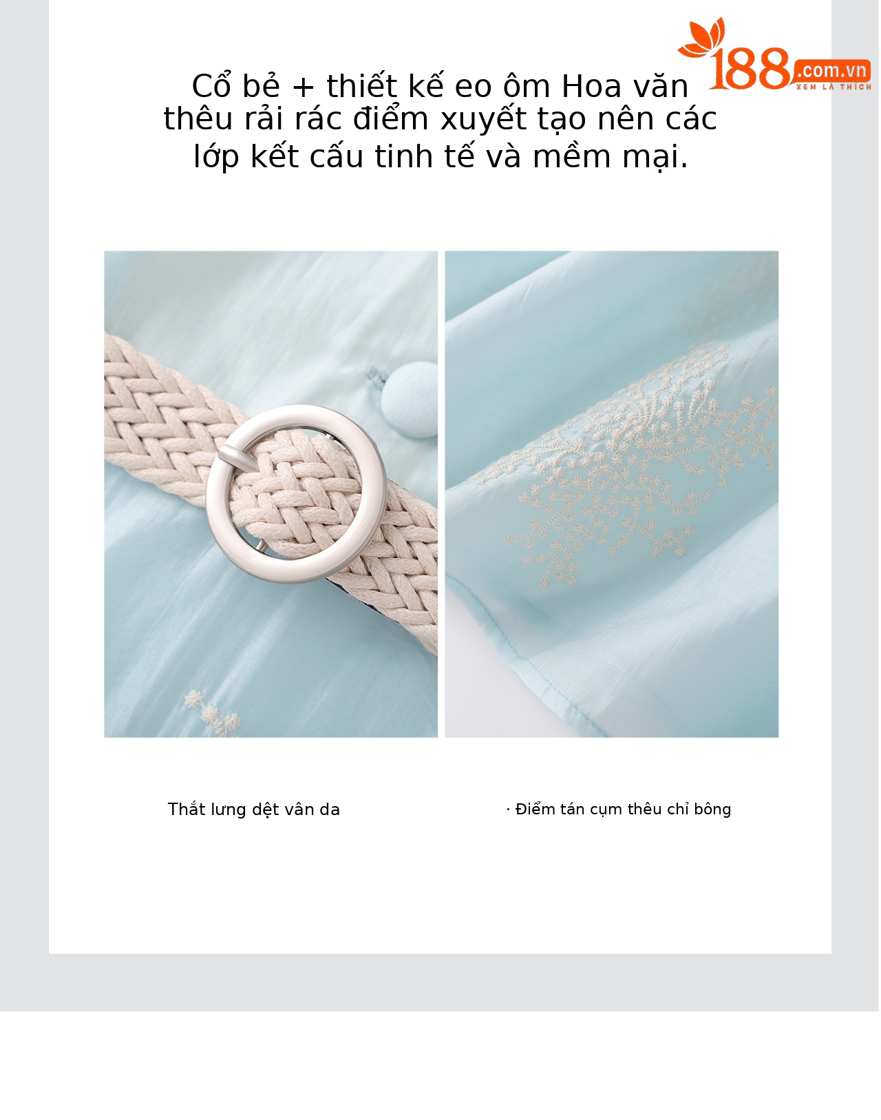 Đầm maxi nữ thắt eo tay phồng nhẹ dáng suông — xanh lam chi tiết 9