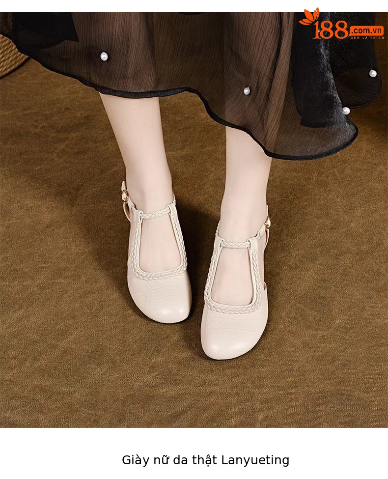 Sandal nữ quai ngang mũi tròn miệng cạn gót vuông phong cách La Mã — màu đen chi tiết 5