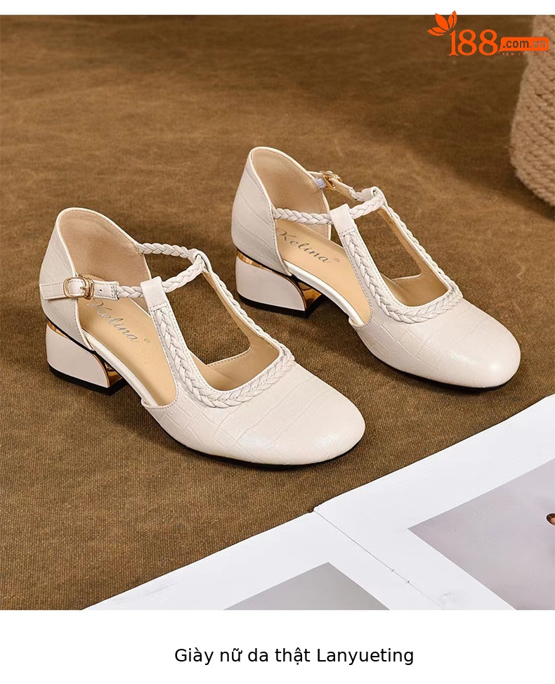 Sandal nữ quai ngang mũi tròn miệng cạn gót vuông phong cách La Mã — màu đen chi tiết 8