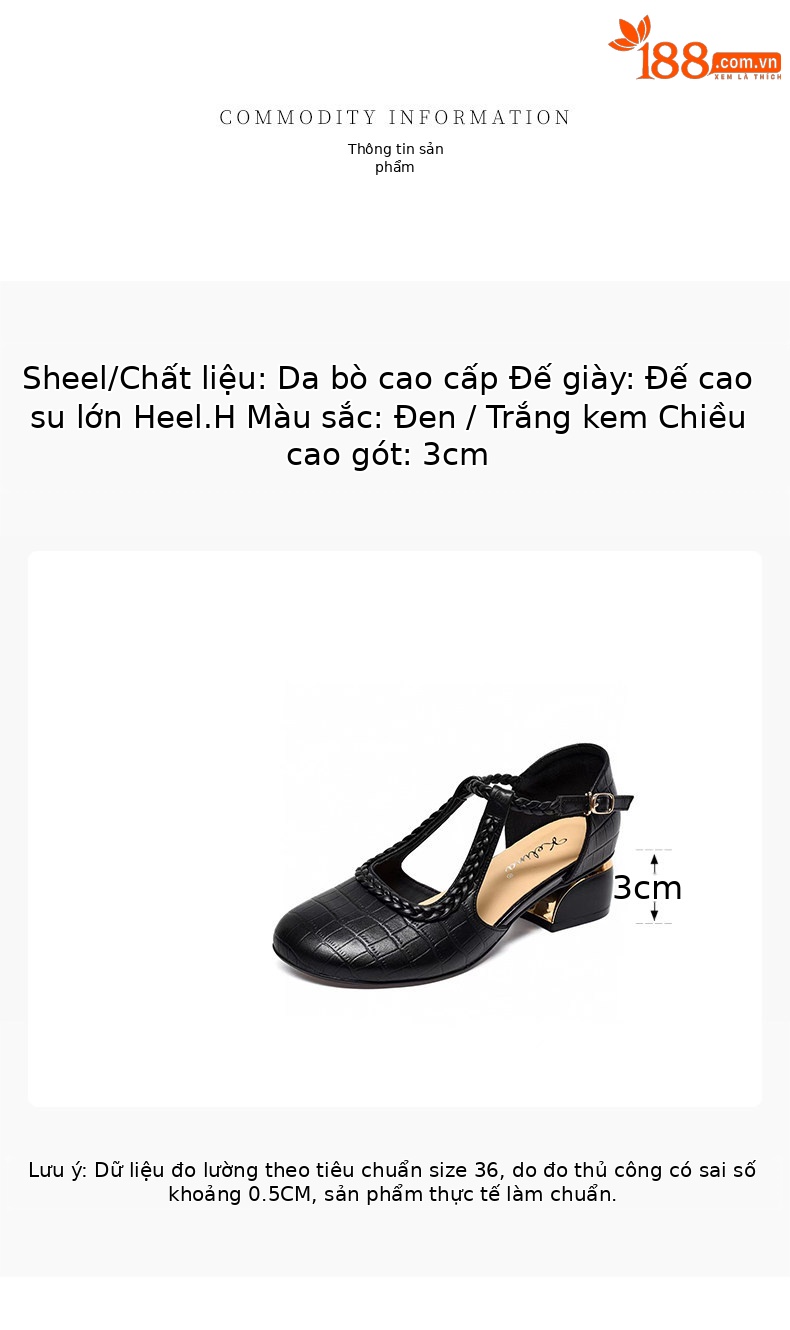 Sandal nữ quai ngang mũi tròn miệng cạn gót vuông phong cách La Mã — màu đen chi tiết 1