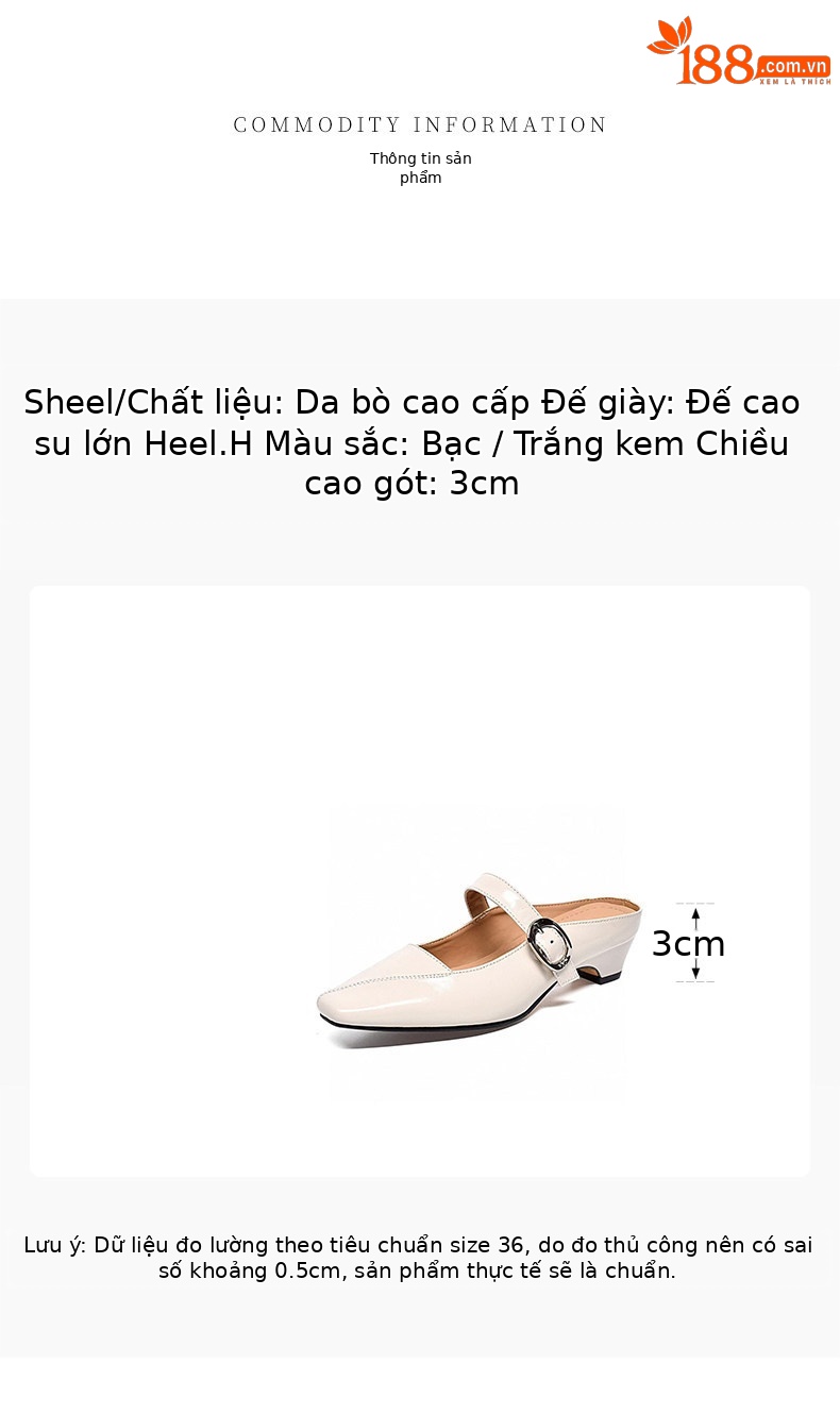 Dép sandal nữ da thật mũi vuông phong cách tiên nữ, gót thô chống trượt — màu be chi tiết 1
