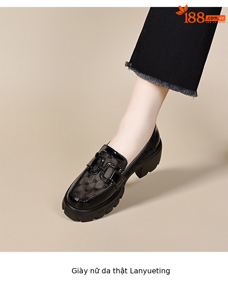 Giày sandal cao gót nữ quai ngang đế lưới thoáng khí, mũi tròn gót thô — màu đen chi tiết 5