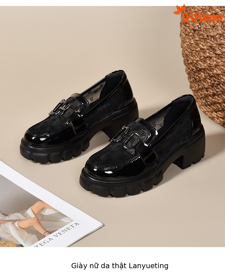 Giày sandal cao gót nữ quai ngang đế lưới thoáng khí, mũi tròn gót thô — màu đen chi tiết 8