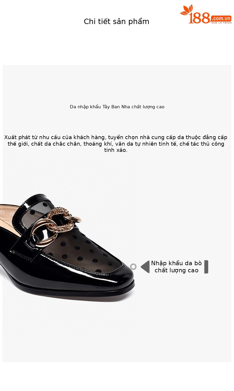 Dép sandal nữ mũi kín lưới thoáng khí gót thô 4 cm phong cách Anh — Màu trắng gạo - 4 cm chi tiết 2