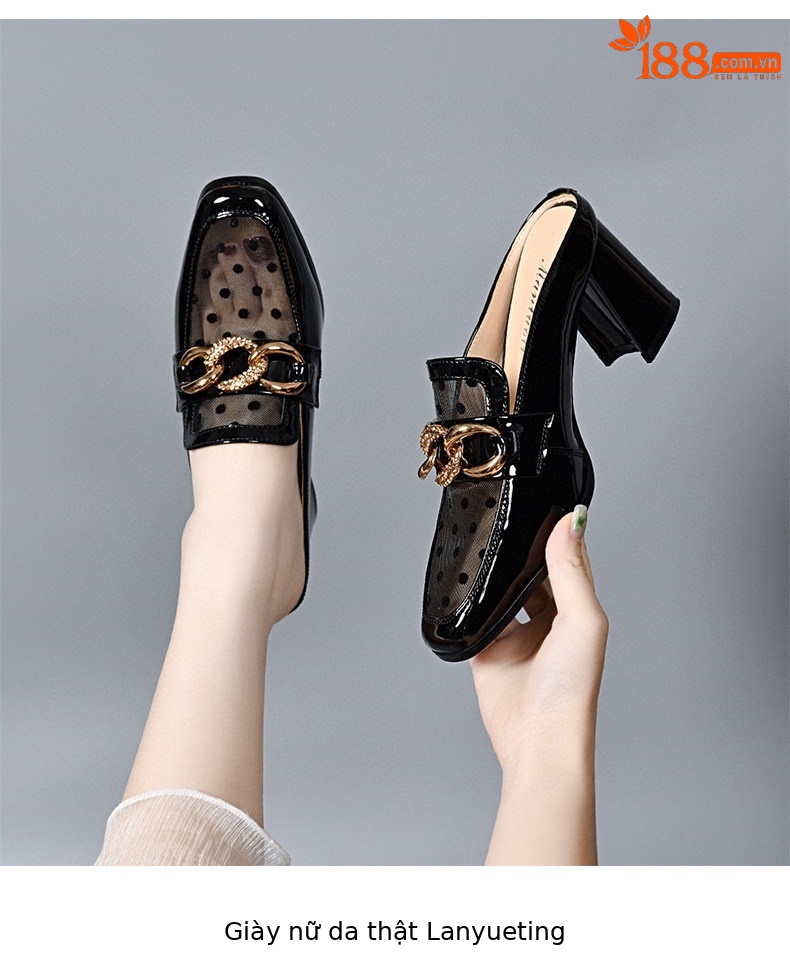 Dép sandal nữ mũi kín lưới thoáng khí gót thô 4 cm phong cách Anh — Màu trắng gạo - 4 cm chi tiết 4