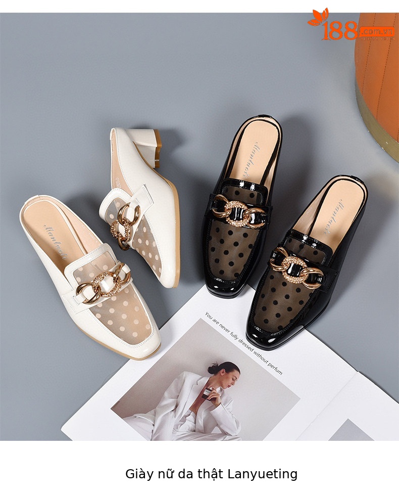 Dép sandal nữ mũi kín lưới thoáng khí gót thô 4 cm phong cách Anh — Màu trắng gạo - 4 cm chi tiết 9