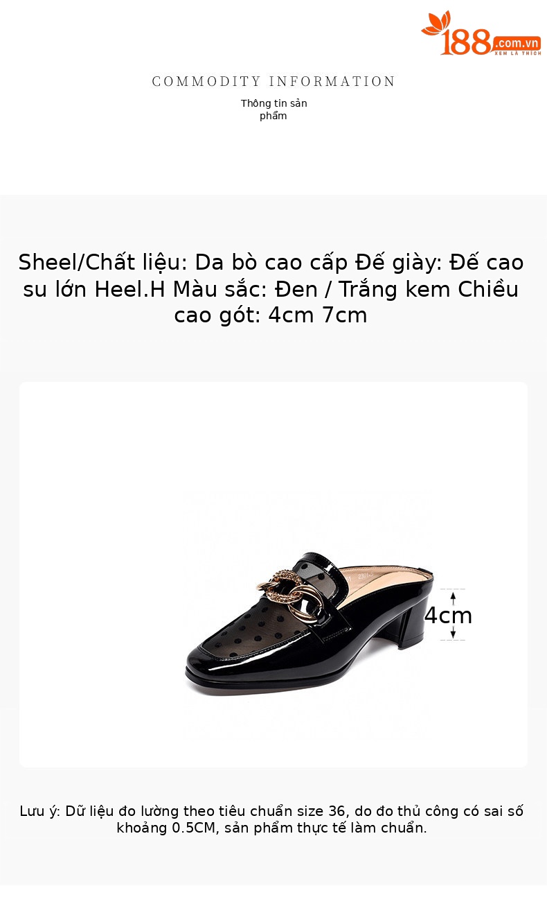 Dép sandal nữ mũi kín lưới thoáng khí gót thô 4 cm phong cách Anh — Màu trắng gạo - 4 cm chi tiết 1