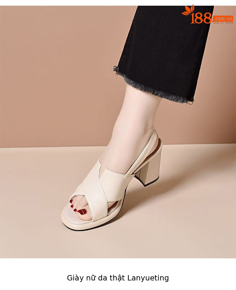 Sandal cao gót nữ mũi hở quai ngang đế platform da PU gót 5 cm — Màu trắng gạo - 5cm chi tiết 4