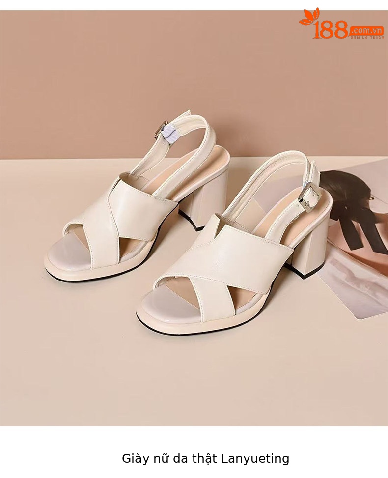 Sandal cao gót nữ mũi hở quai ngang đế platform da PU gót 5 cm — Màu trắng gạo - 5cm chi tiết 7