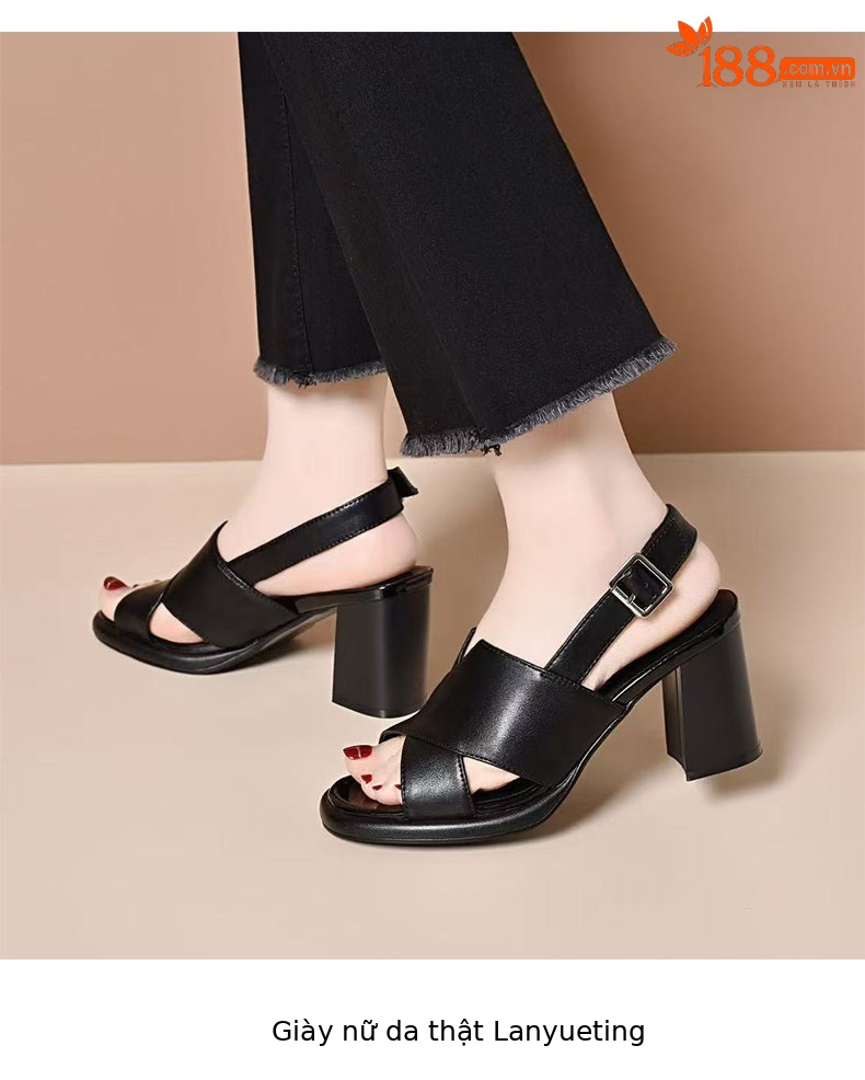 Sandal cao gót nữ mũi hở quai ngang đế platform da PU gót 5 cm — Màu trắng gạo - 5cm chi tiết 8