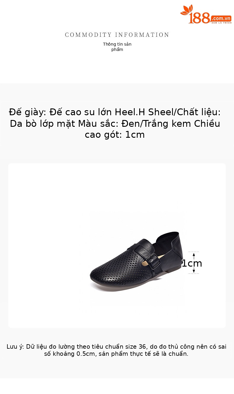 Giày lười nữ mũi vuông da thật đế bệt thoáng khí — màu đen chi tiết 1