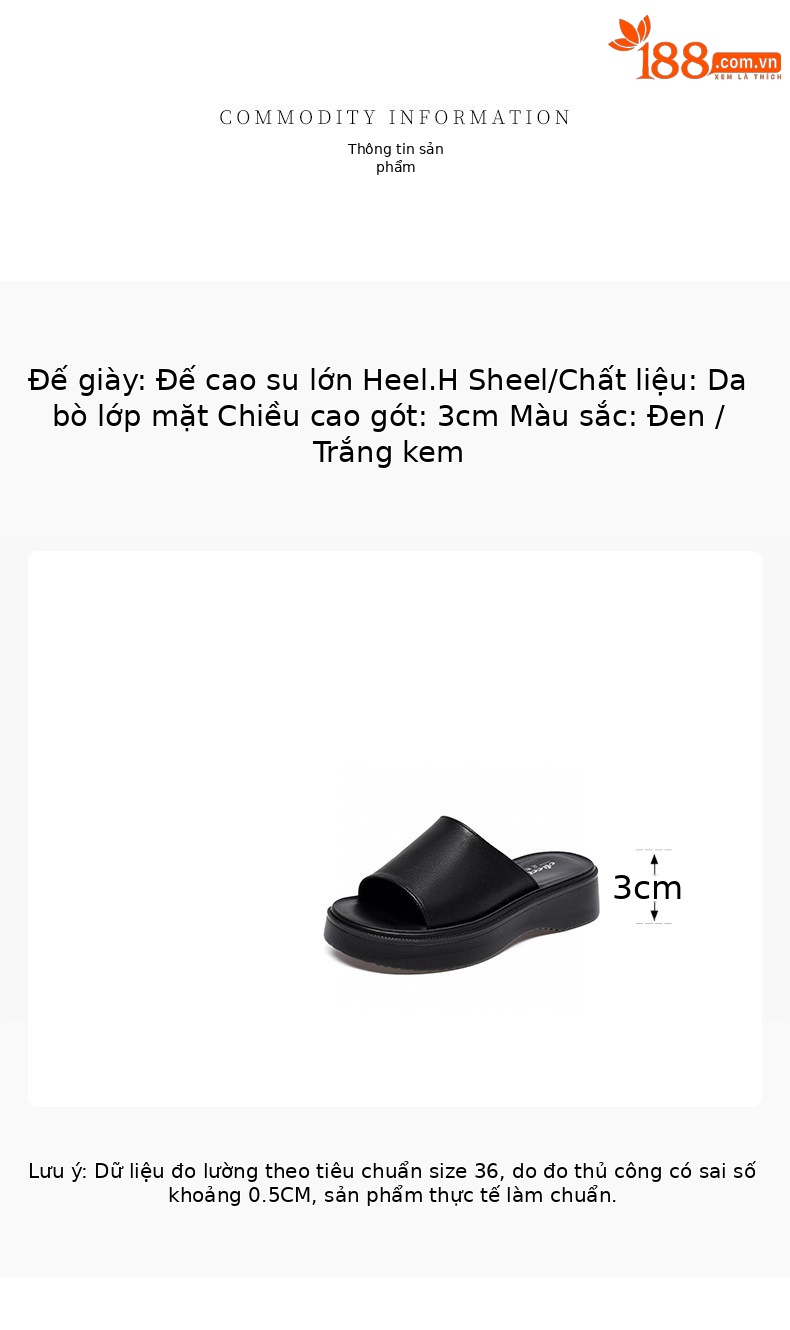 Dép sandal nữ quai chữ V đế dày da thật, mũi hở, chống trượt — màu đen chi tiết 1