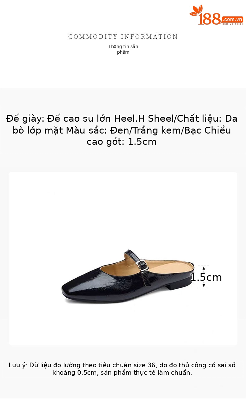 Dép sandal nữ mũi vuông đế bệt da thật phong cách thời trang — màu đen chi tiết 1