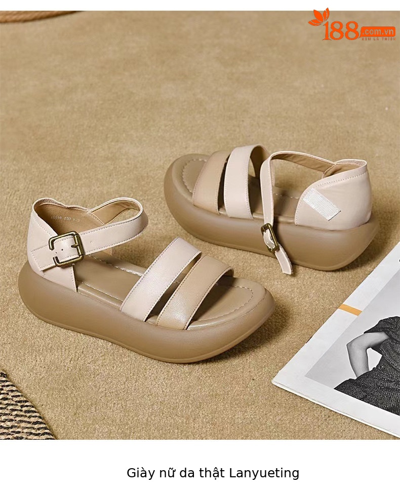 Sandal nữ hở mũi đế xuồng cao gót quai ngang phong cách La Mã — màu nâu chi tiết 8