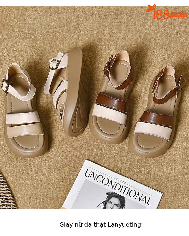 Sandal nữ hở mũi đế xuồng cao gót quai ngang phong cách La Mã — màu nâu chi tiết 9