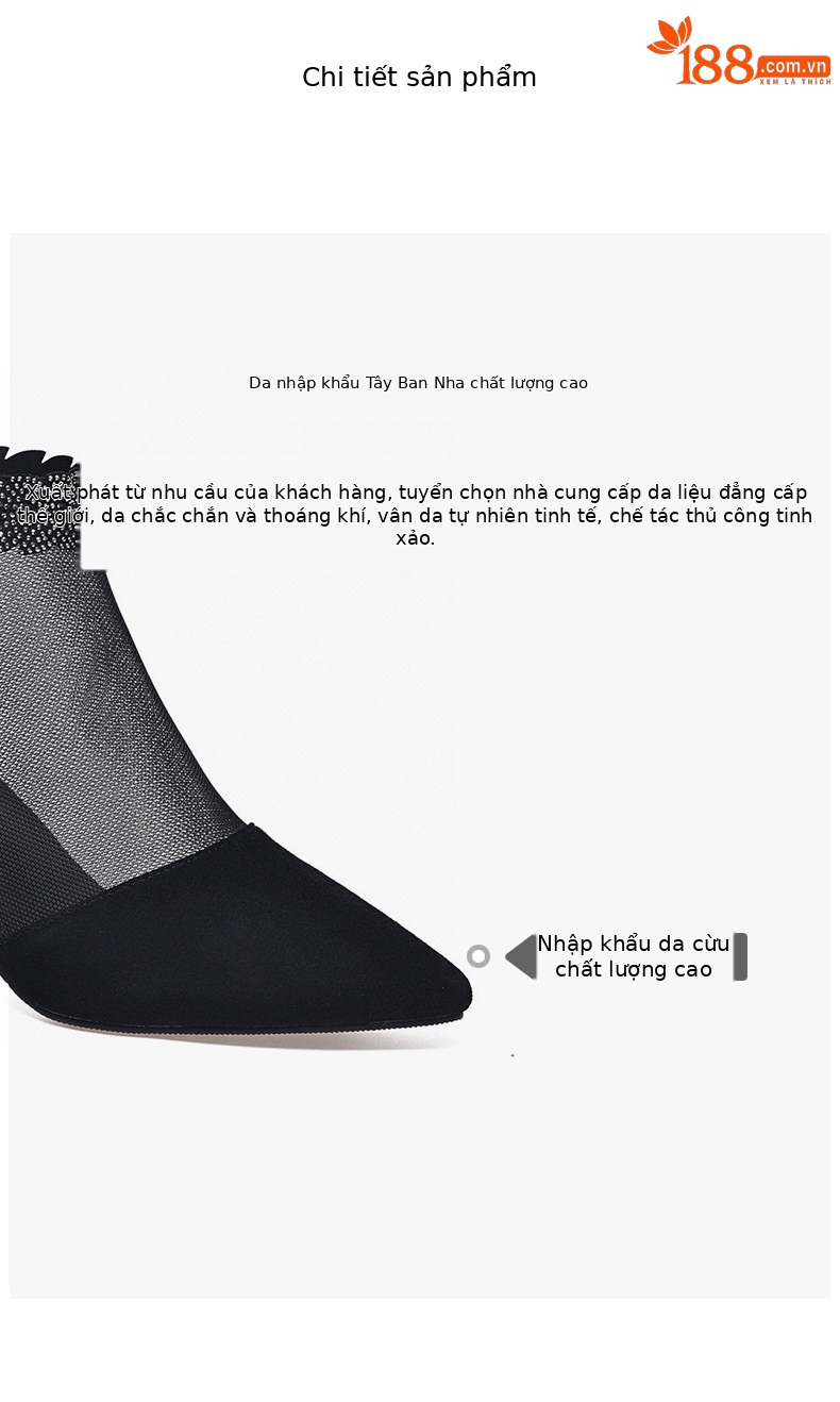 Giày sandal cao gót nữ hở mũi mũi nhọn gót nhọn 9 cm lưới thoáng khí — màu đen chi tiết 2