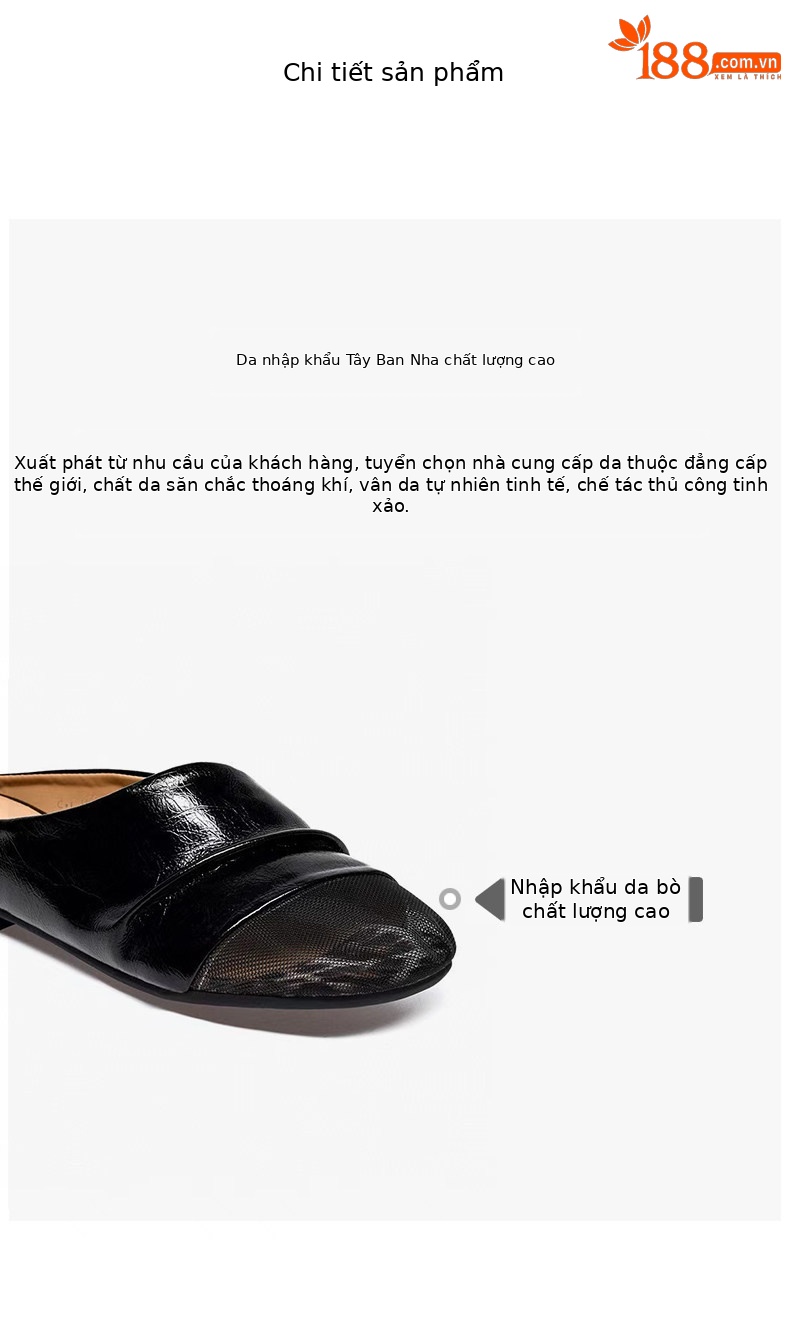 Dép sandal nữ quai chữ V bọc da lưới thoáng khí đế bệt — màu đen chi tiết 2