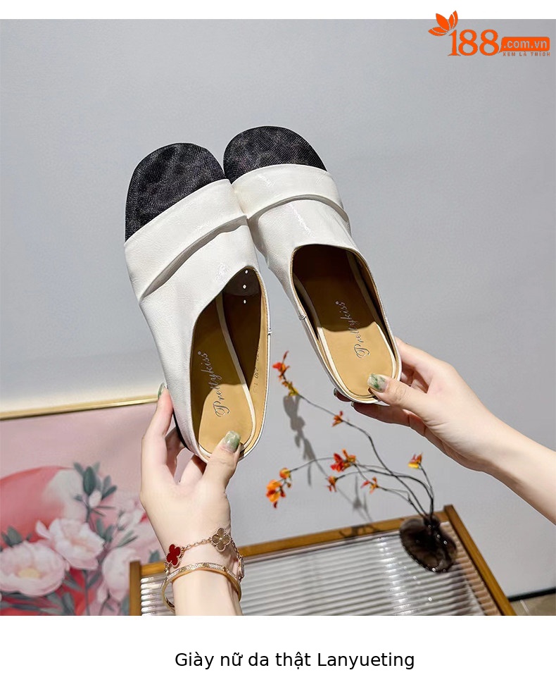 Dép sandal nữ quai chữ V bọc da lưới thoáng khí đế bệt — màu đen chi tiết 6