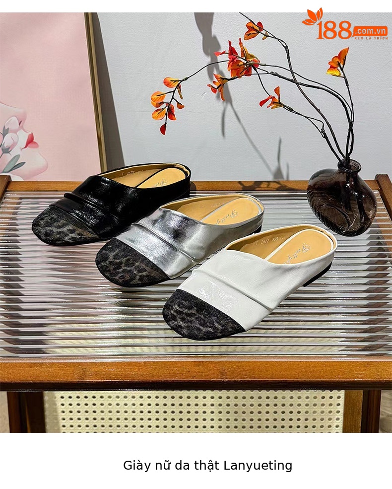 Dép sandal nữ quai chữ V bọc da lưới thoáng khí đế bệt — màu đen chi tiết 9