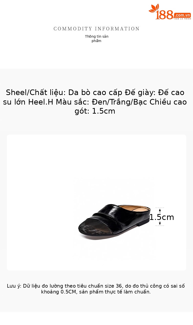 Dép sandal nữ quai chữ V bọc da lưới thoáng khí đế bệt — màu đen chi tiết 1