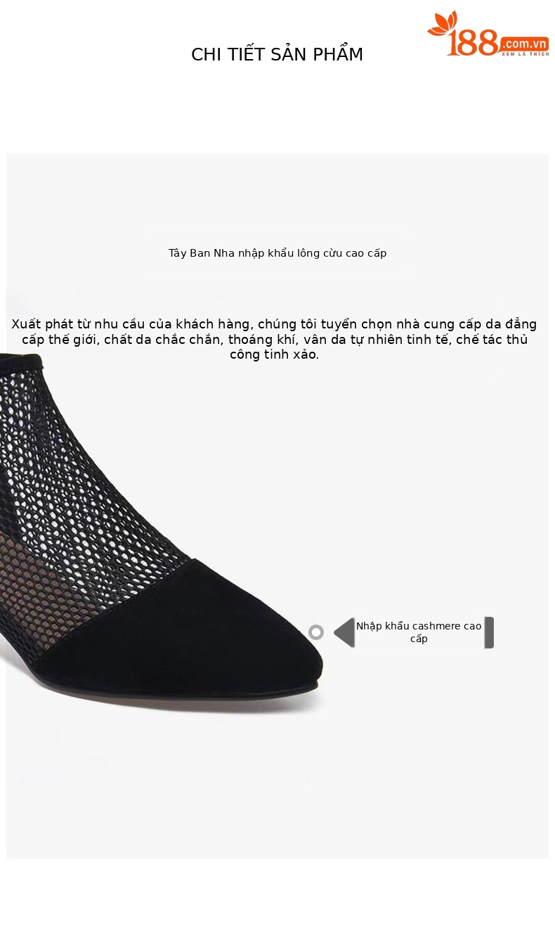 Sandal nữ mũi nhọn gót thấp lưới thoáng khí phong cách La Mã — màu đen chi tiết 2