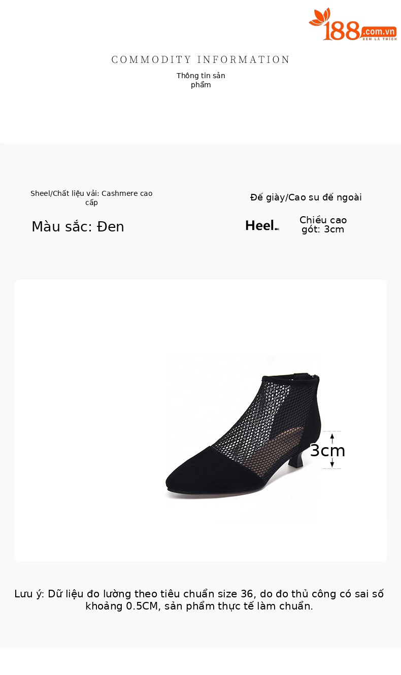 Sandal nữ mũi nhọn gót thấp lưới thoáng khí phong cách La Mã — màu đen chi tiết 1