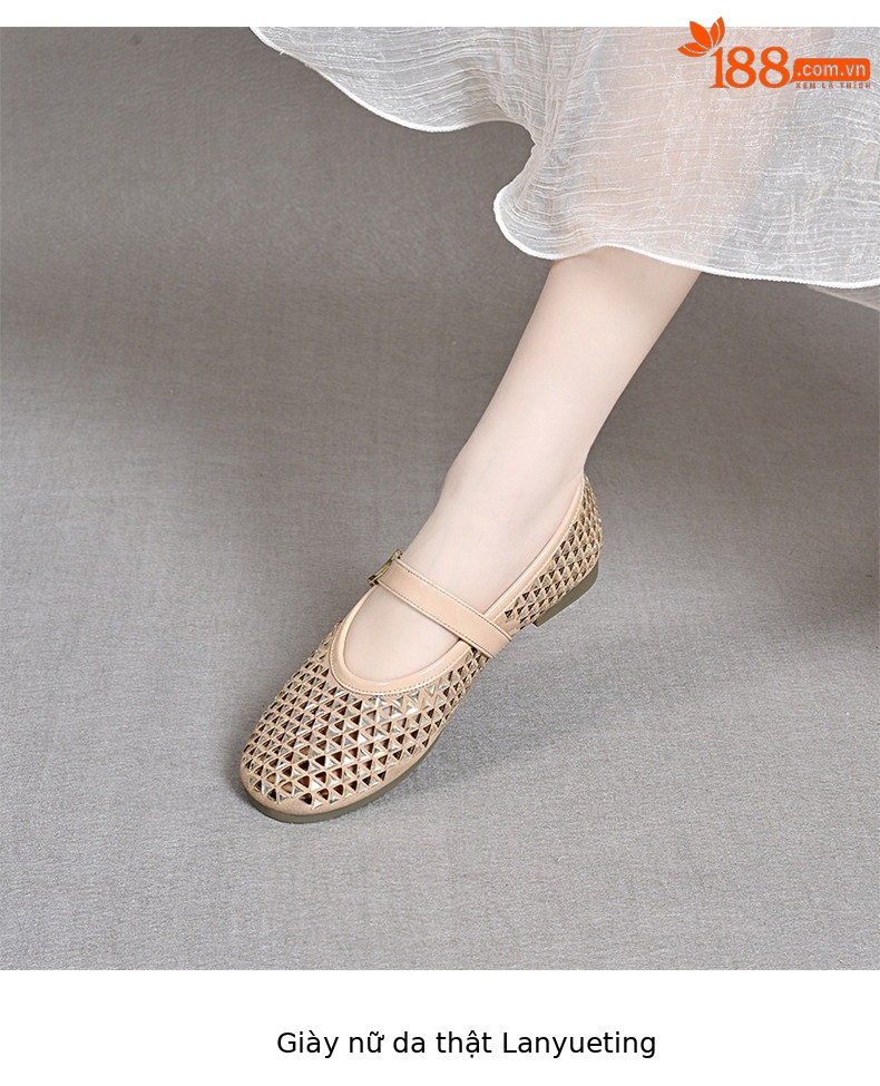 Giày Mary Jane nữ đế bệt mũi tròn quai ngang đính đá rhinestone — màu đen chi tiết 4