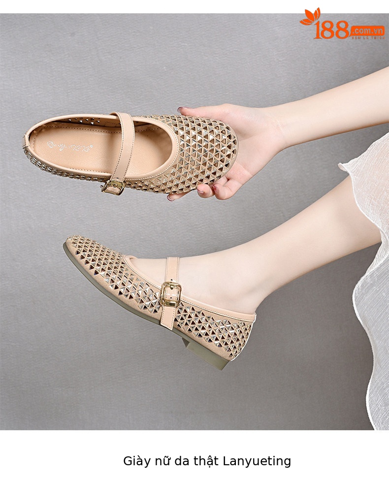 Giày Mary Jane nữ đế bệt mũi tròn quai ngang đính đá rhinestone — màu đen chi tiết 5