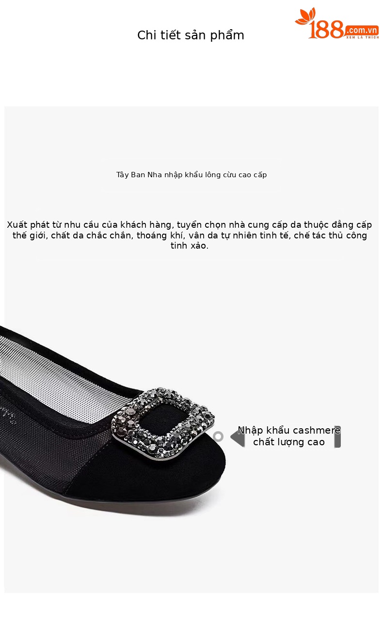 Sandal nữ da thật mũi tròn gót thấp lưới hở mũi — màu đen chi tiết 2